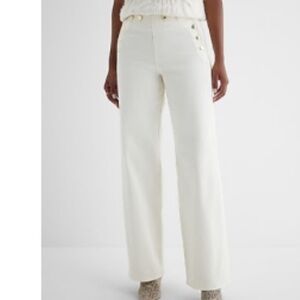 Express Cream Sailor Denim - Wide-Leg Pants with Button Detail